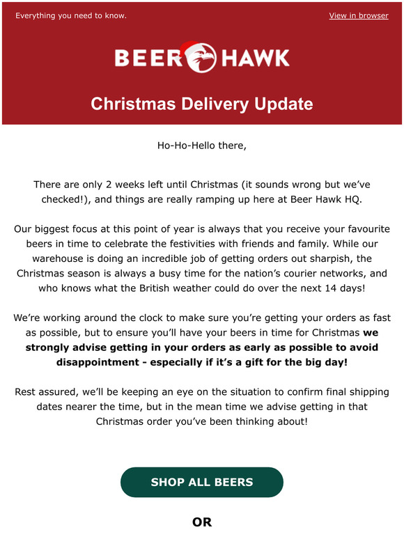 Beer Hawk Important Christmas delivery update Milled