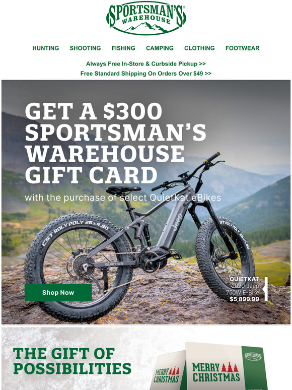 Sportsman's Warehouse Get a 300 gift card with purchase of select