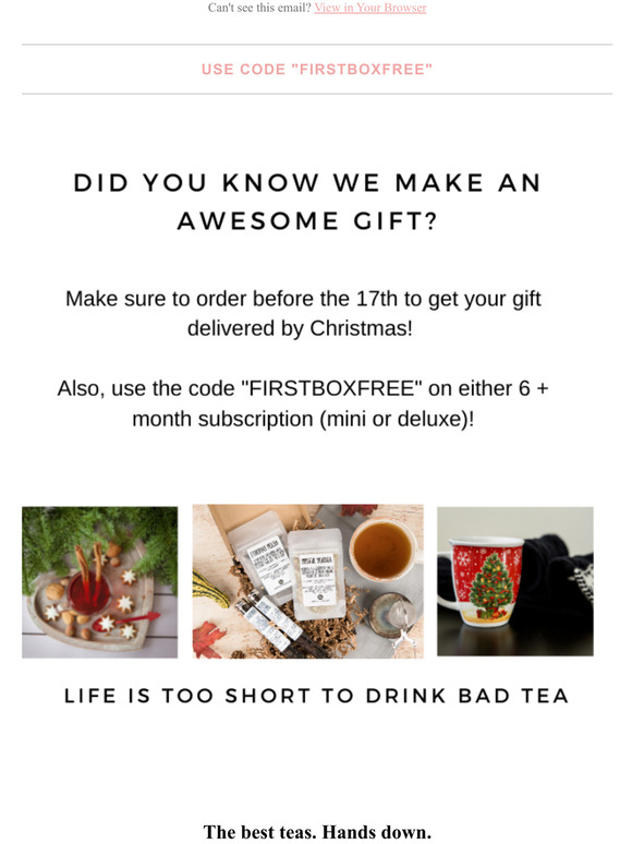 Want it before Christmas? First box FREE!