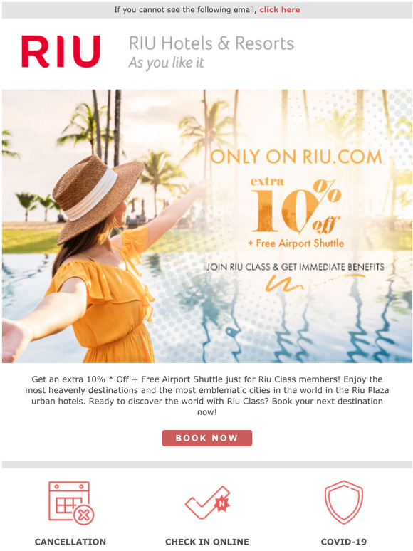 Riu Hotels & resorts Extra 10 off & Free Transfer on your next