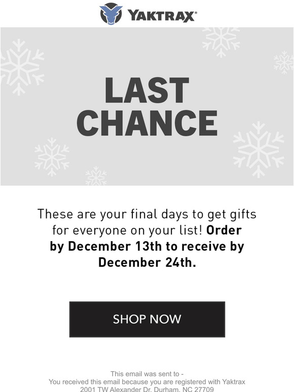 FINAL DAY to Order and Get Holiday Delivery!
