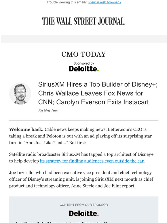 The Wall Street Journal CMO Today SiriusXM Hires a Top Builder of
