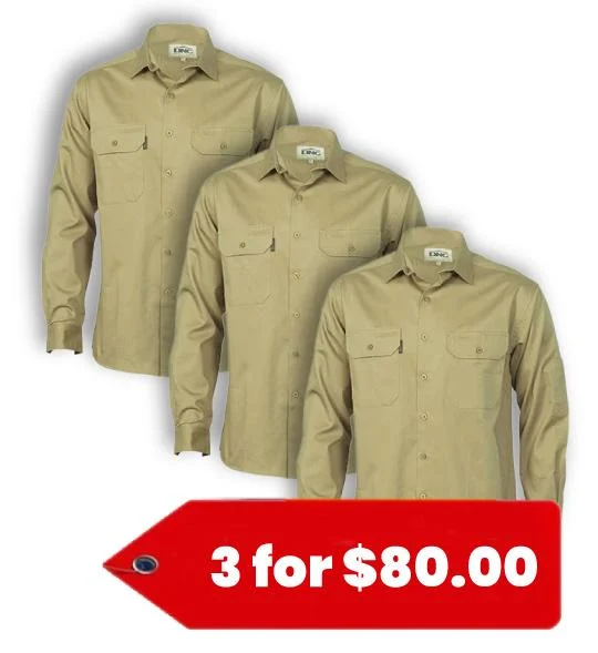 King Gee L/S Hi-vis Shirt with Hi Vis Tape (K54315-1)-3 Pack
