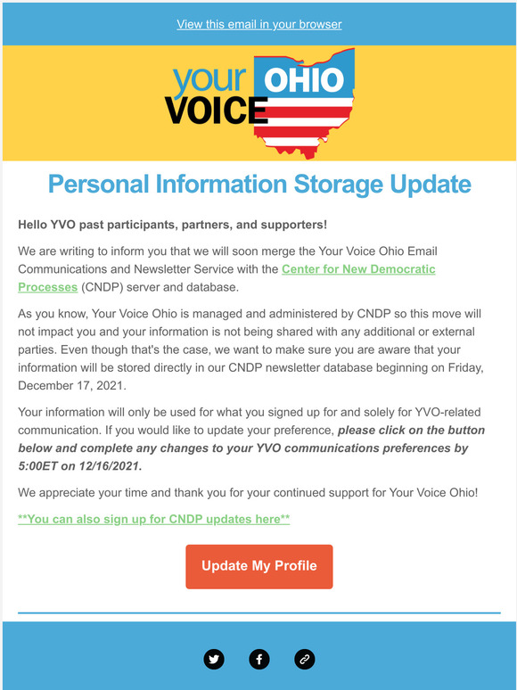 Update re: Your Voice Ohio Email and Newsletter Information Storage Update