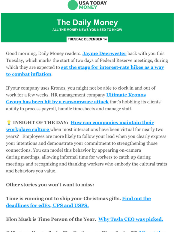 USA TODAY The Daily Money Kronos ransomware attack may impact payroll
