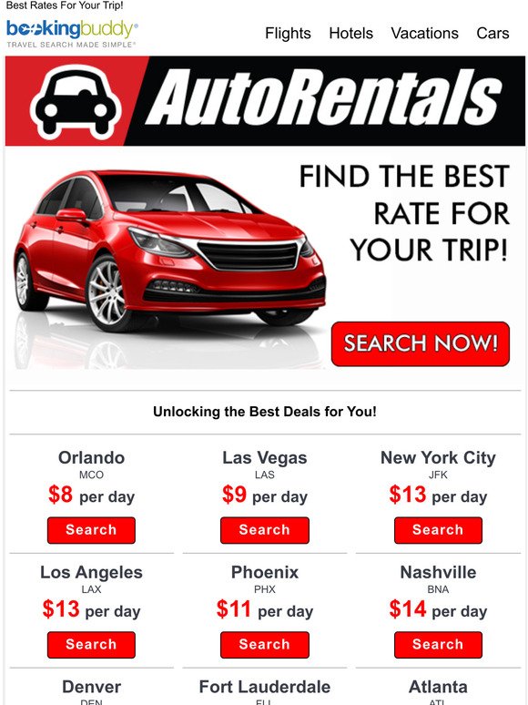 BRAND NEW Car Rental Specials from $8/Day