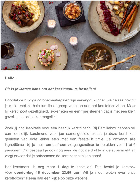 Laatste kans om het Familiebox Kerstmenu te bestellen!
