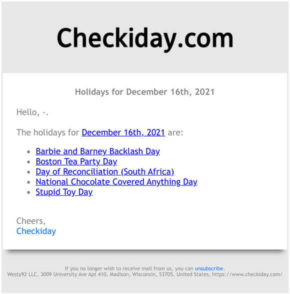 Checkiday: Holidays For December 16th, 2021! | Milled