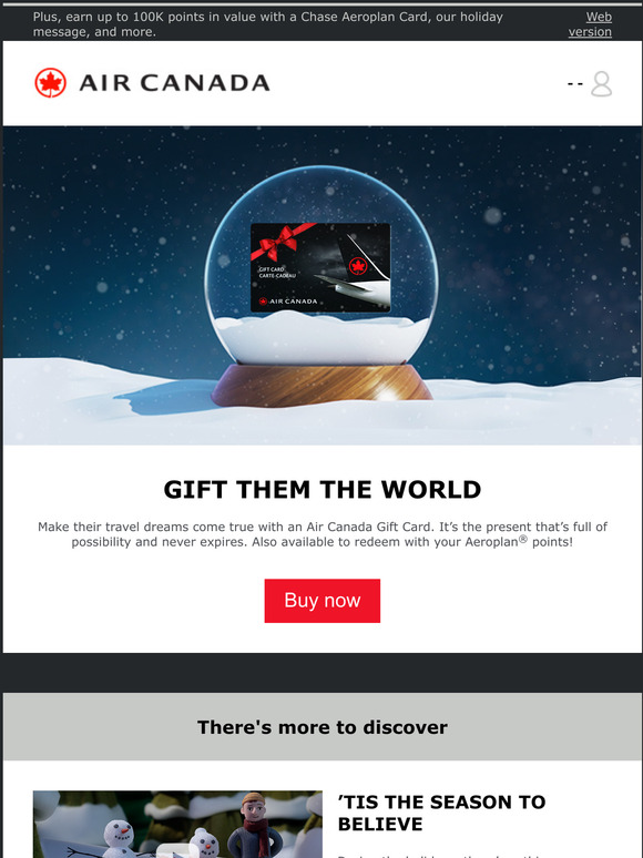 Air Canada Wrap up your holiday shopping with the Air Canada Gift Card