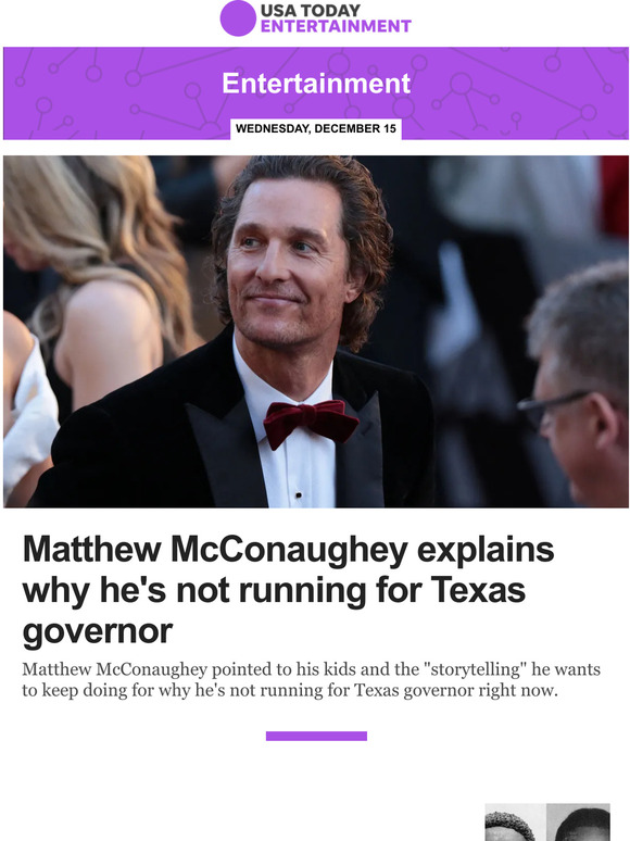 USA TODAY: Entertainment: Matthew McConaughey explains why he's not ...