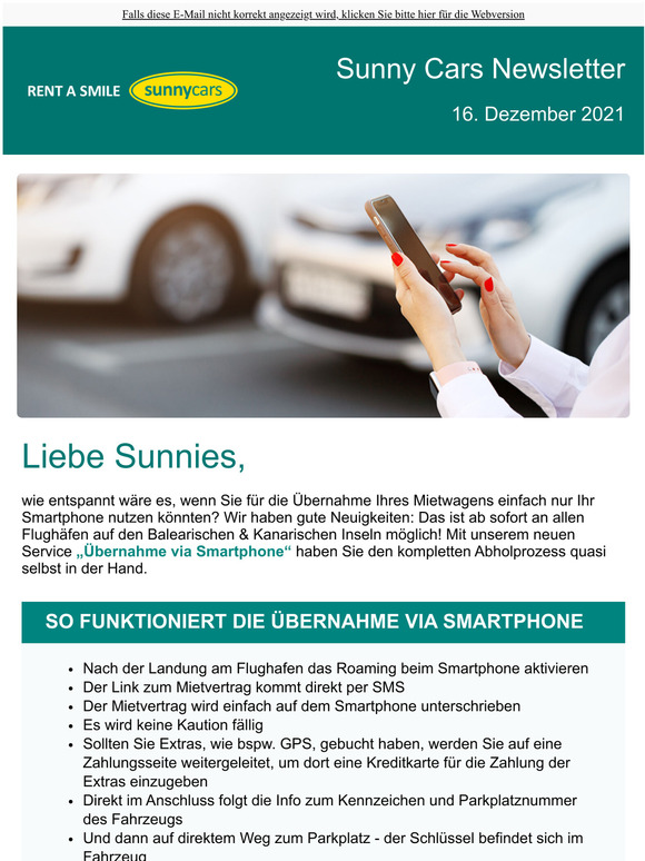 NEUER SUNNY SERVICE: BERNAHME VIA SMARTPHONE 