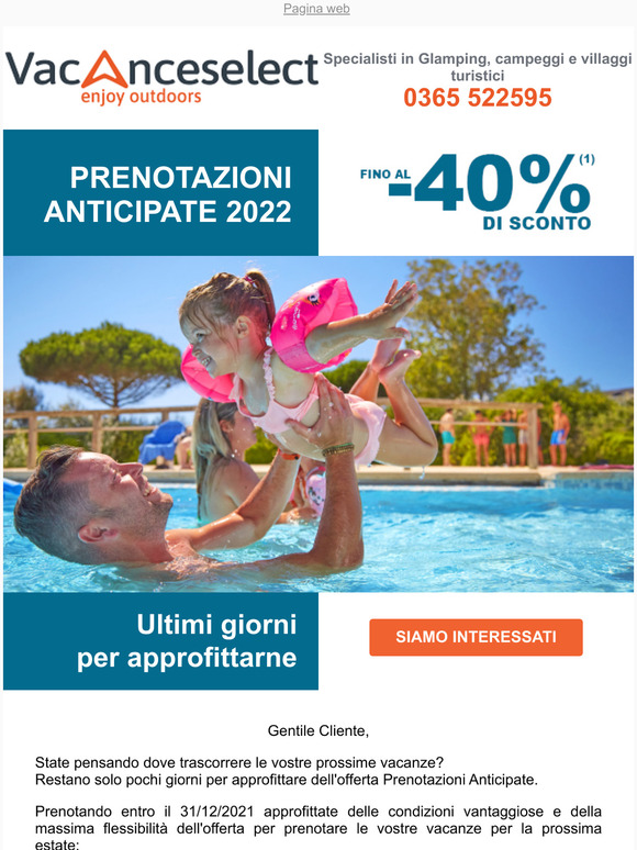 Prenotate le prossime vacanze in tranquillit con sconti fino al 40%