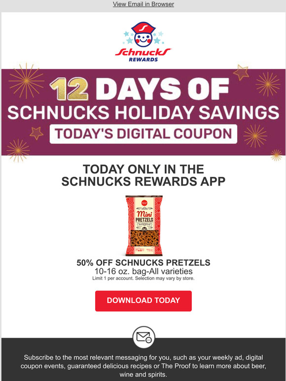 Schnuck Markets, Inc. 50 off Schnucks Pretzels Milled
