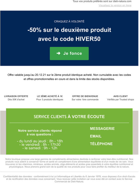 -50% sur le 2me produit avec le code HIVER50
