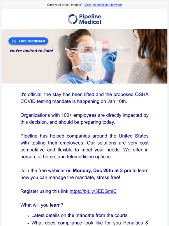 Preparing for the OSHA Mandate: Vaccinate or Test  today at 3pm