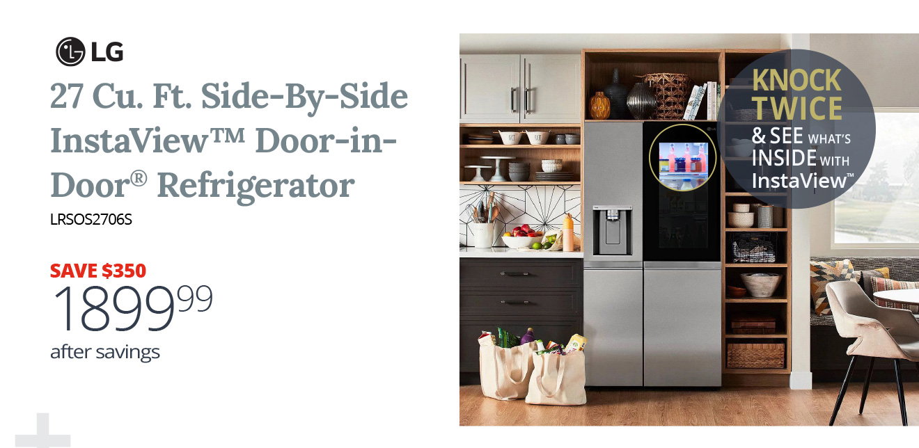 27 Cu. Ft. Side‑By‑Side InstaView™ Door‑in‑Door® Refrigerator - LRSOS2706S - SAVE $350 - $1899.00 after savings