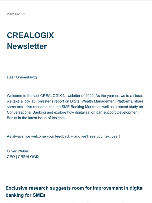  CREALOGIX Newsletter | Forresters new Now Tech report, our SME Banking Study 2021 and more