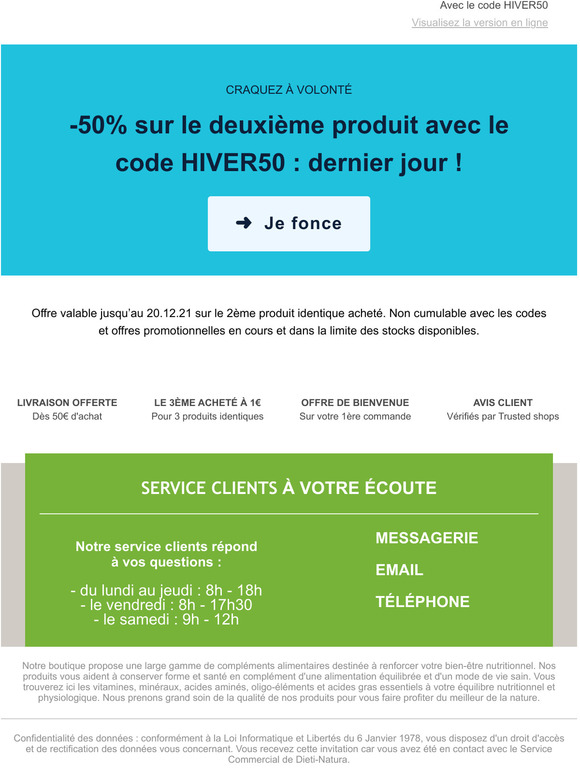 Dernier jour : -50% sur le deuxime produit identique