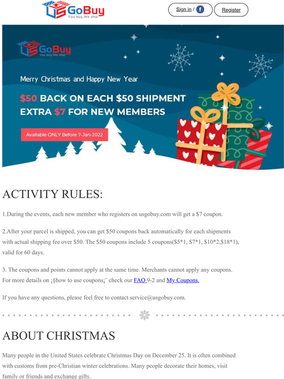 npjcrerfupb$50 BACK ON EACH $50 SHIPMENT during Christmas!