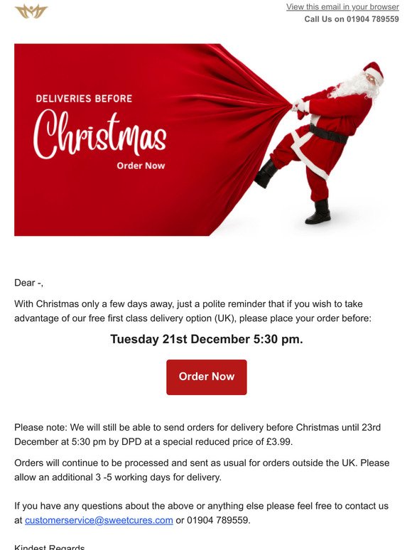 Last Chance for Christmas Delivery.