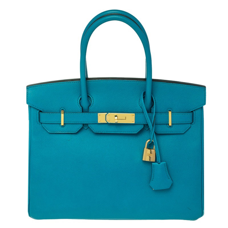 Blue Izmir Epsom Leather Gold Hardware Birkin 30 Bag