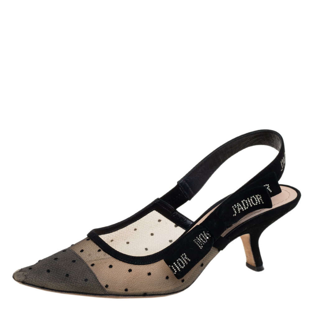 Black Mesh And Suede J 'A Slingback Sandals Size 37.5