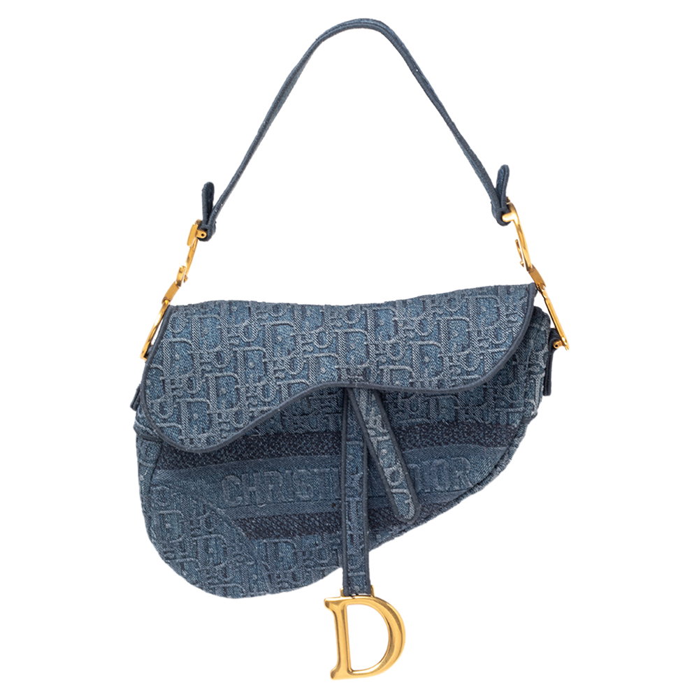 Blue Oblique Denim Saddle Bag