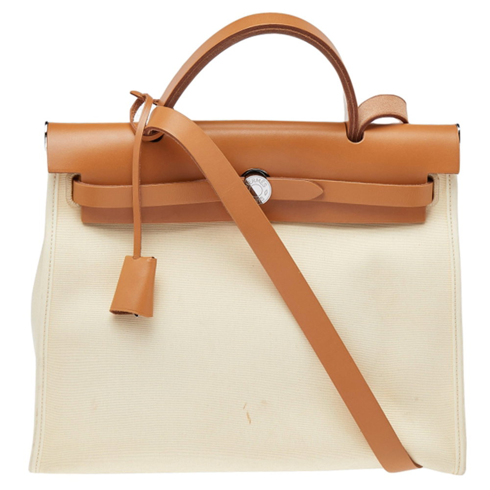 Beige/Tan Canvas and Leather Herbag Zip 31 Bag