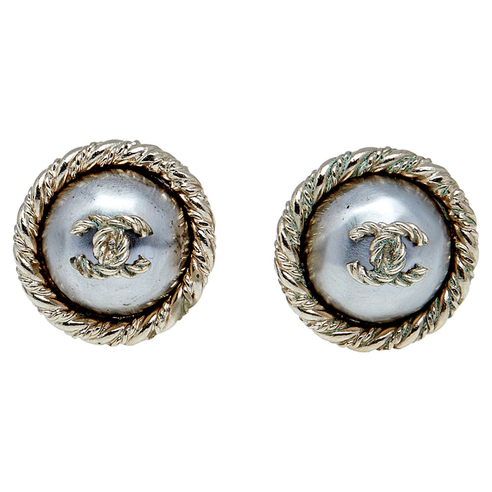 Gold Tone CC Dome Clip-On Earrings