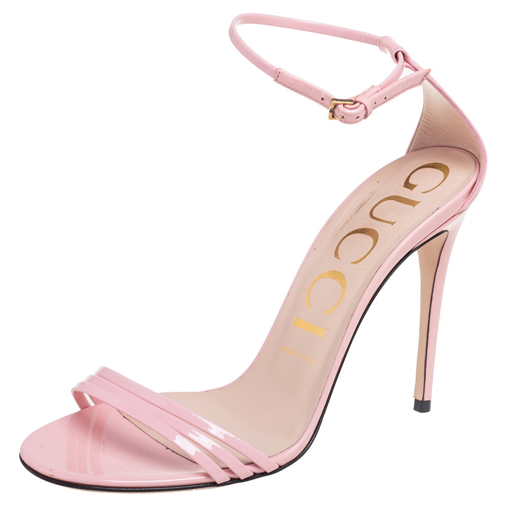 Pink Patent Leather Ankle Strap Sandals Size 38
