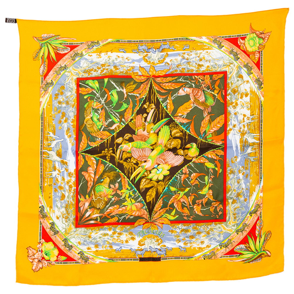 Yellow Tropiques Silk Square Scarf