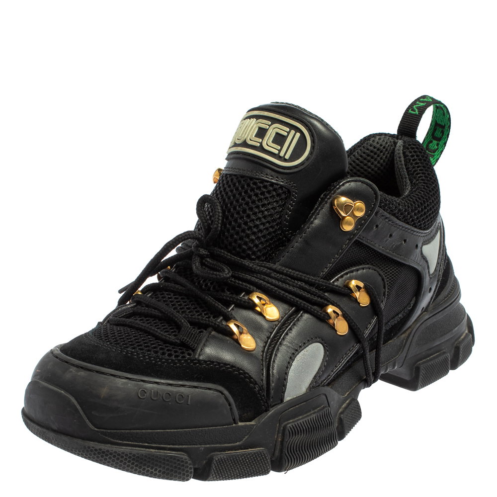 Black Mesh And Leather Flashtrek Low Top Sneakers Size 42.5