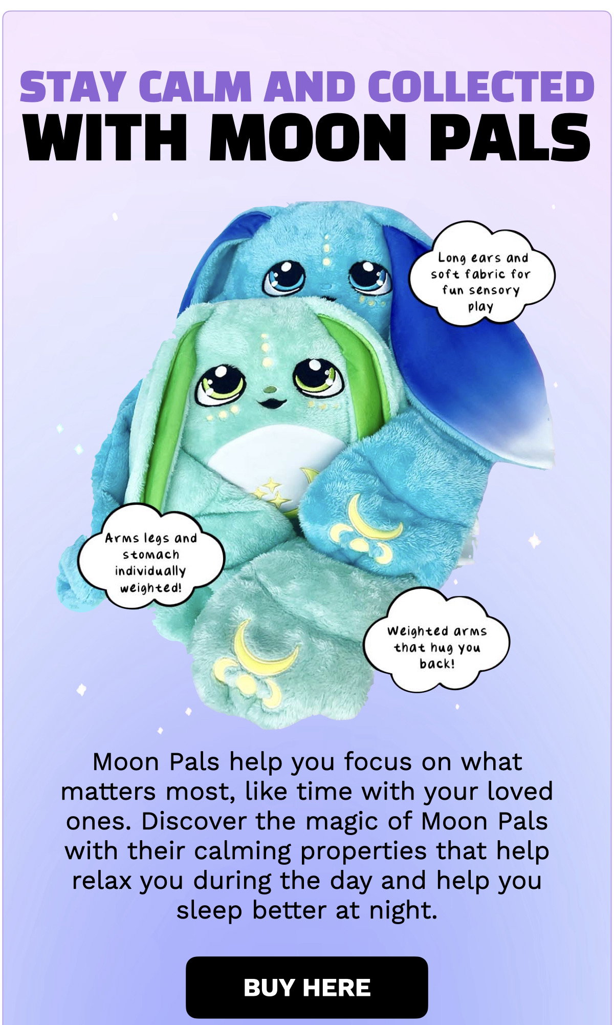 Moon Pals BO Weighted Sensory Anxiety Calm Emotional Support Plush