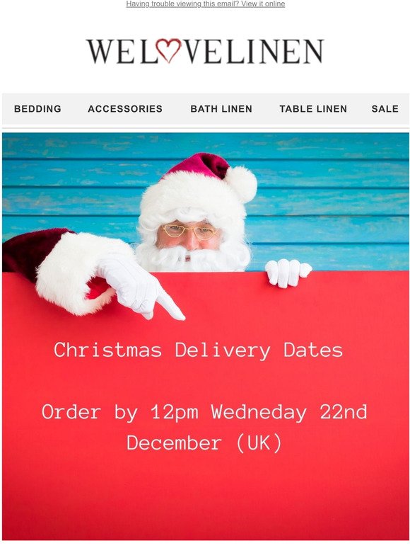 Reminder: Christmas Delivery Dates 