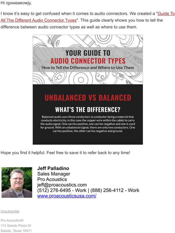 Hi -Here's your guide to audio connectors