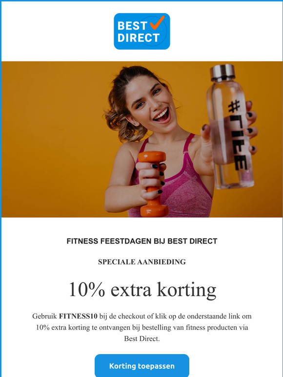 Fitness Feestdagen bij Best Direct. Profiteer tijdelijk van 10% extra korting bij bestelling van uw fitness apparatuur!
