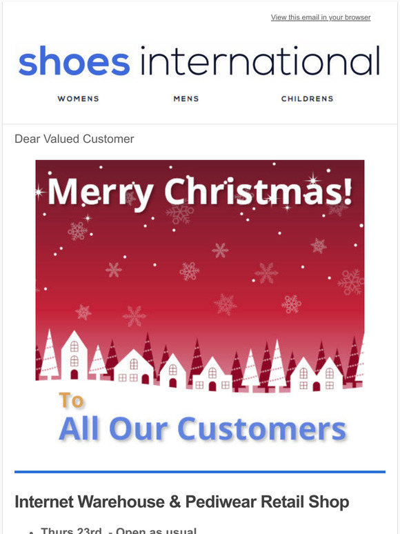 Shoes International Sale News and Christmas Wishes