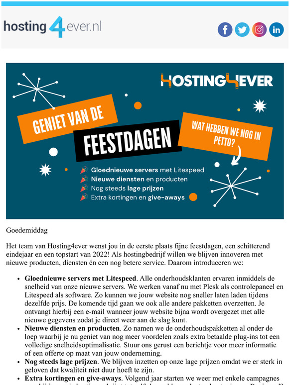 Hosting4ever wenst je fijne feestdagen! Lees snel wat we nog in petto hebben in 2022.