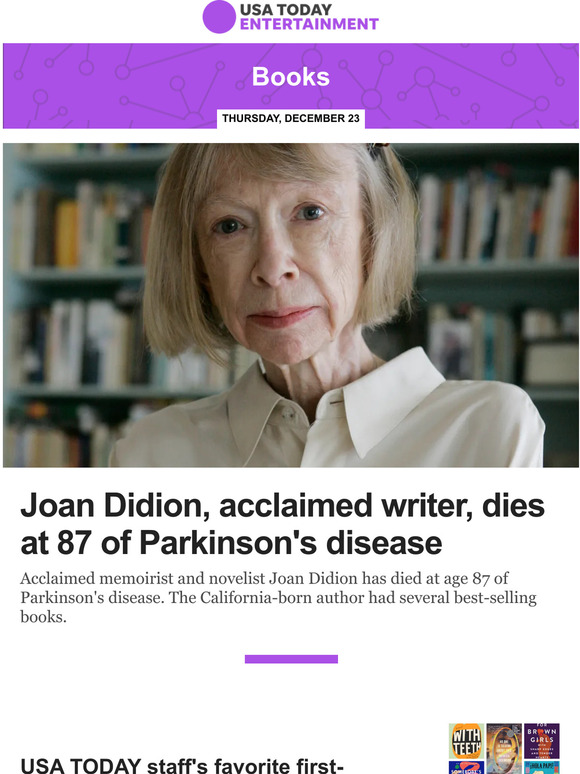 USA TODAY Books Joan Didion, acclaimed writer, dies at 87 of