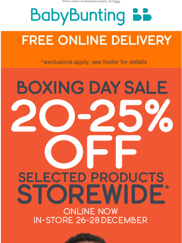 Baby Bunting Boxing Day Sale 2025 off selected products storewide