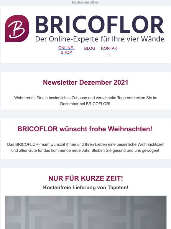 BRICOFLOR wnscht besinnliche Weihnachten und ein frohes neues Jahr!
