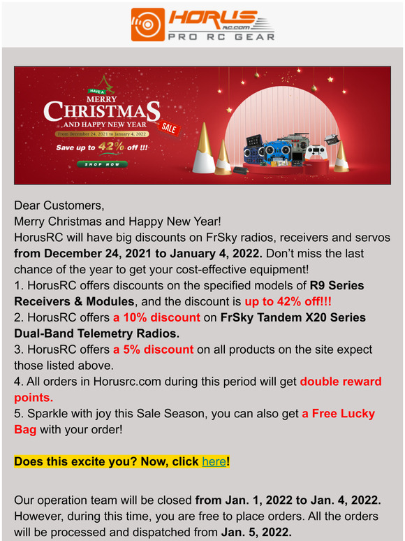 HorusRC Christmas & New Year Sale 2021.12