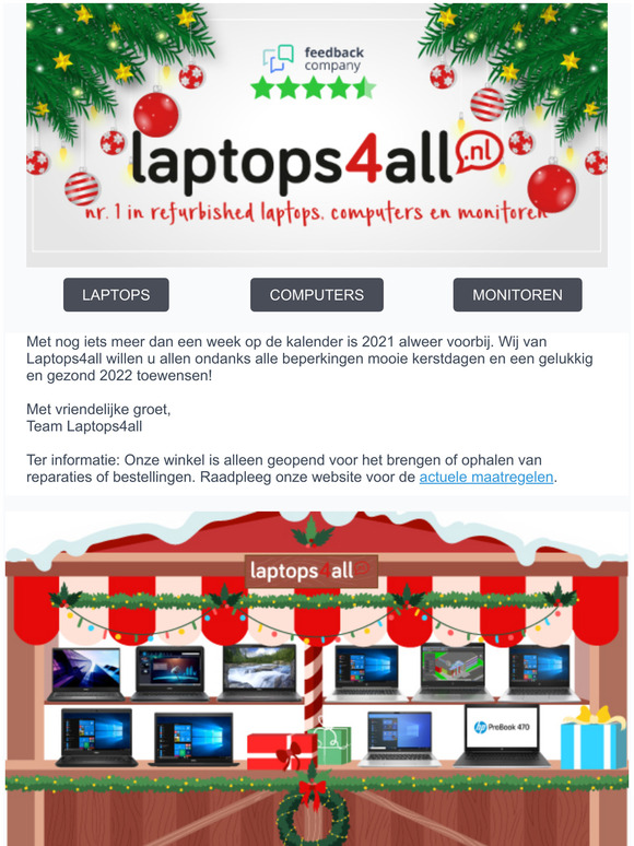 Laptops4all wenst u mooie feestdagen toe!