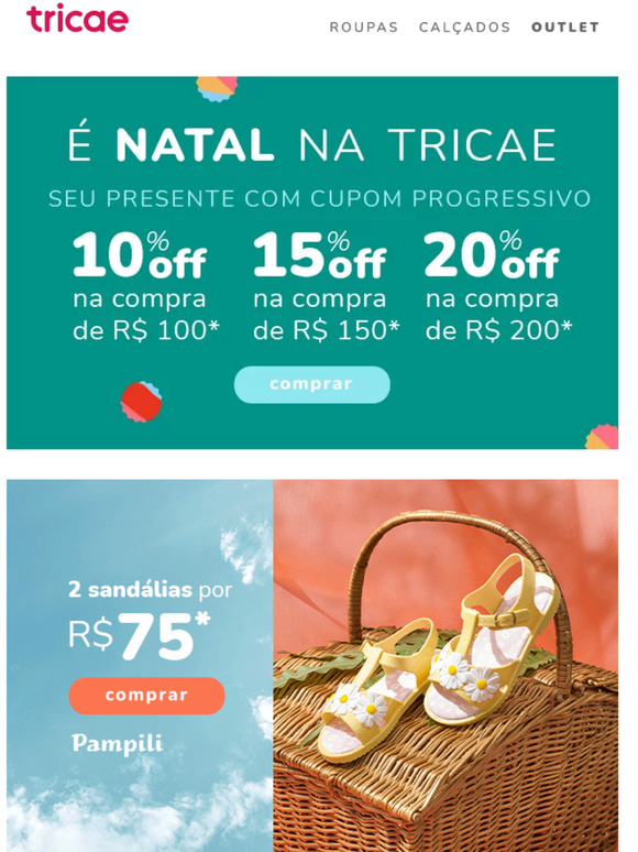 Tricae promoção 2 store tenis por 75