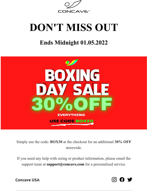 The Boxing Day Sale Ends Midnight 01.05.2022