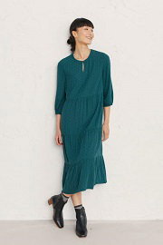 Autumn Wreath Midi Tiered Viscose Dress