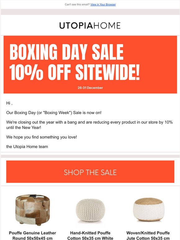  Boxing Day Sale: 10% OFF SITEWIDE!