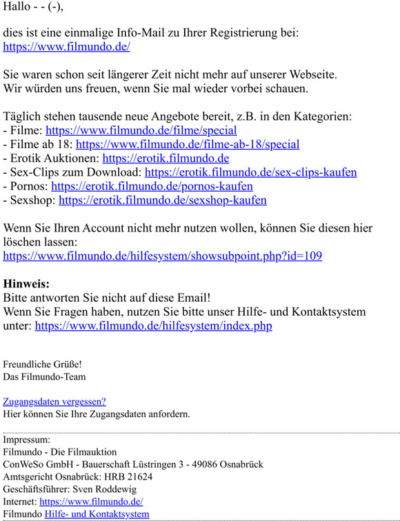 Ihr Account bei: Filmundo - Die Filmauktion.