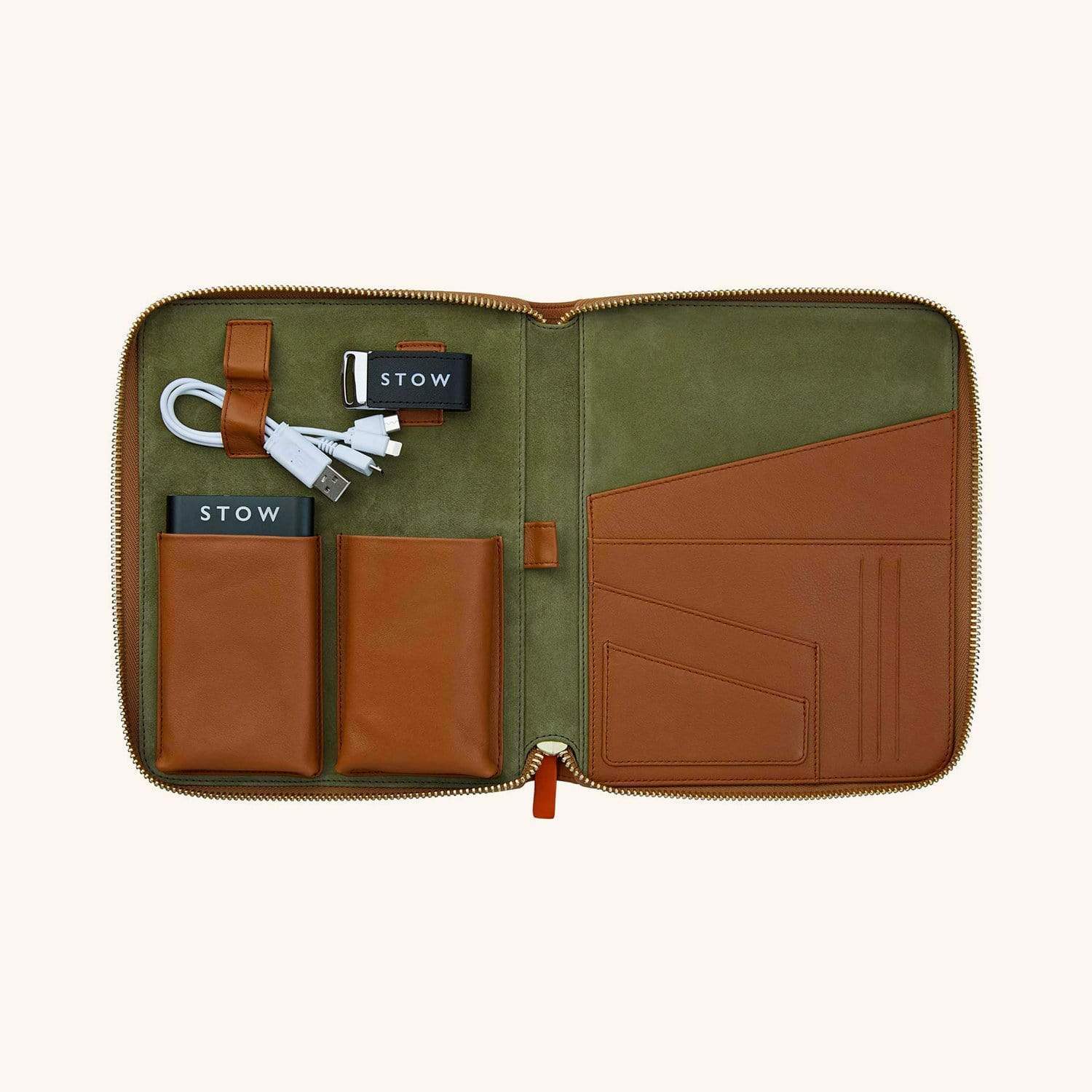 Image of The First Class Leather Tech Case - Sahara Tan & Eucalyptus