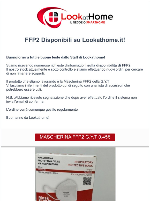 Mascherine FFP2 Disponibili sul sito Lookathome.it 